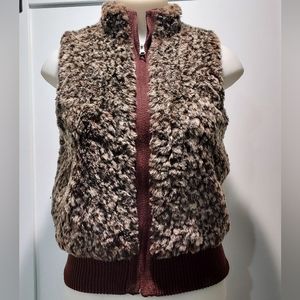 Lisa International Faux Fur and Brown Cable Knit Reversible Vest